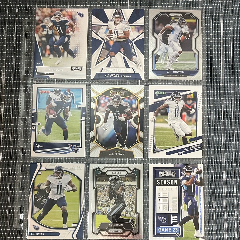 🏈 A.J. Brown Titans/Eagles NFL Football Sports Traded Card Collection - Lot of 9